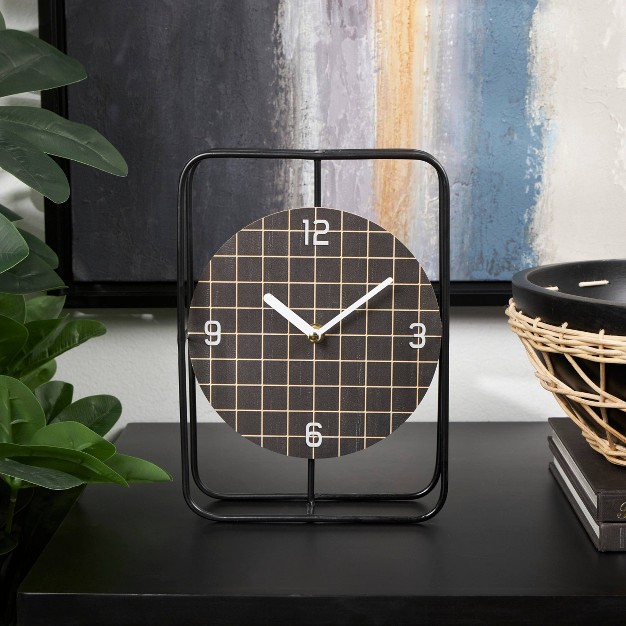 Metal Geometric Open Frame Clock With Grid Patterned Clockface Black Olivia amp May