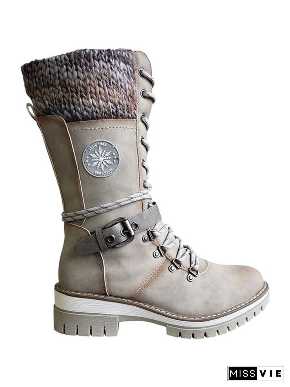 Retro Casual Stitching Zipper Lace-up Combat Boots