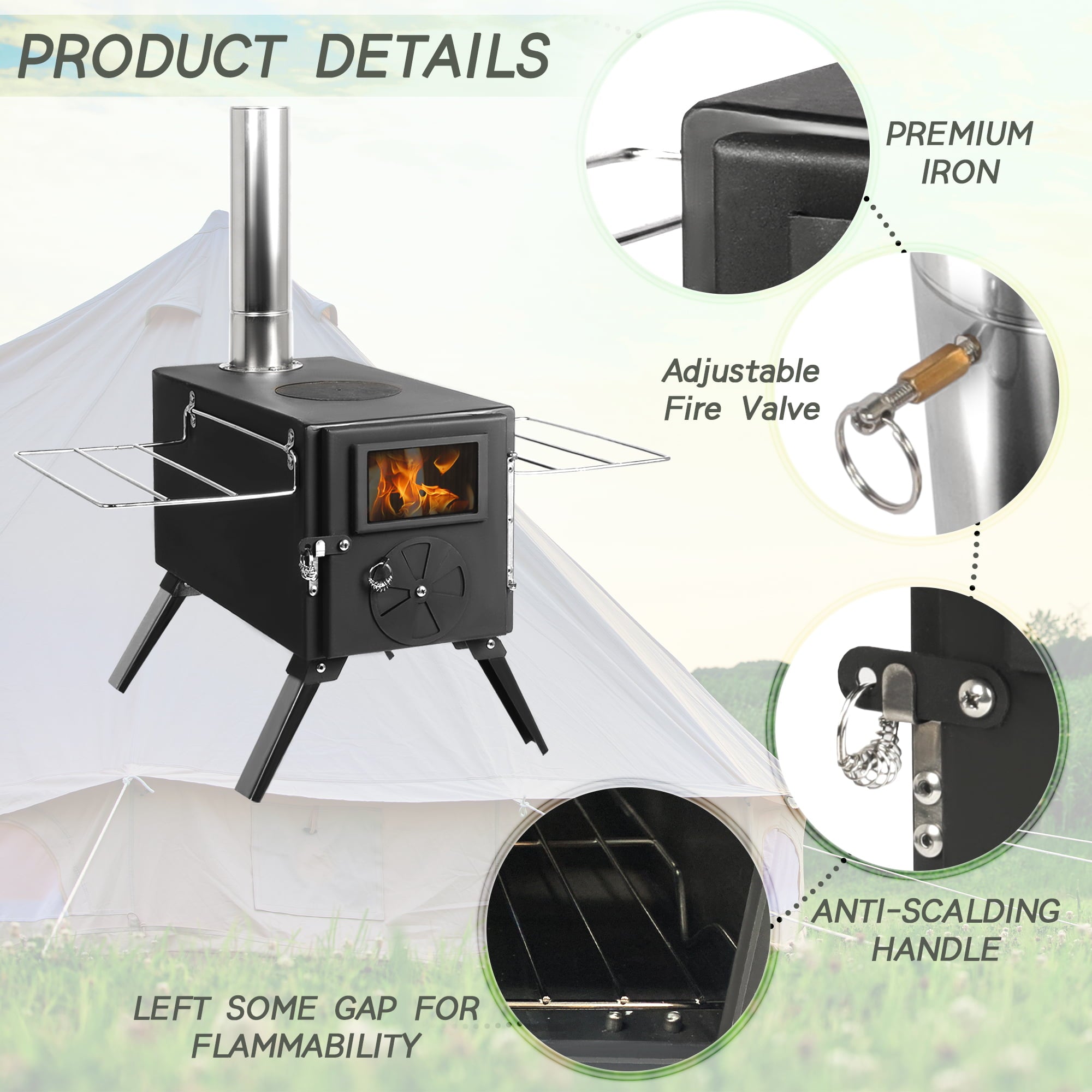 Outdoor Camping Stove Mini Portable Stove Wood Backpack Tent Stove Hot Tent Stove Wood Burner Stove Wood Stove Water Heater Lightweight Tent Stove Folding Stove