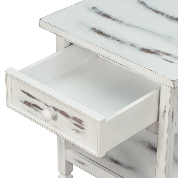 Classical BlackandWhite End Table with Open Styled Shelf Large Storage Space，Side Table Drawer with Metal Handles