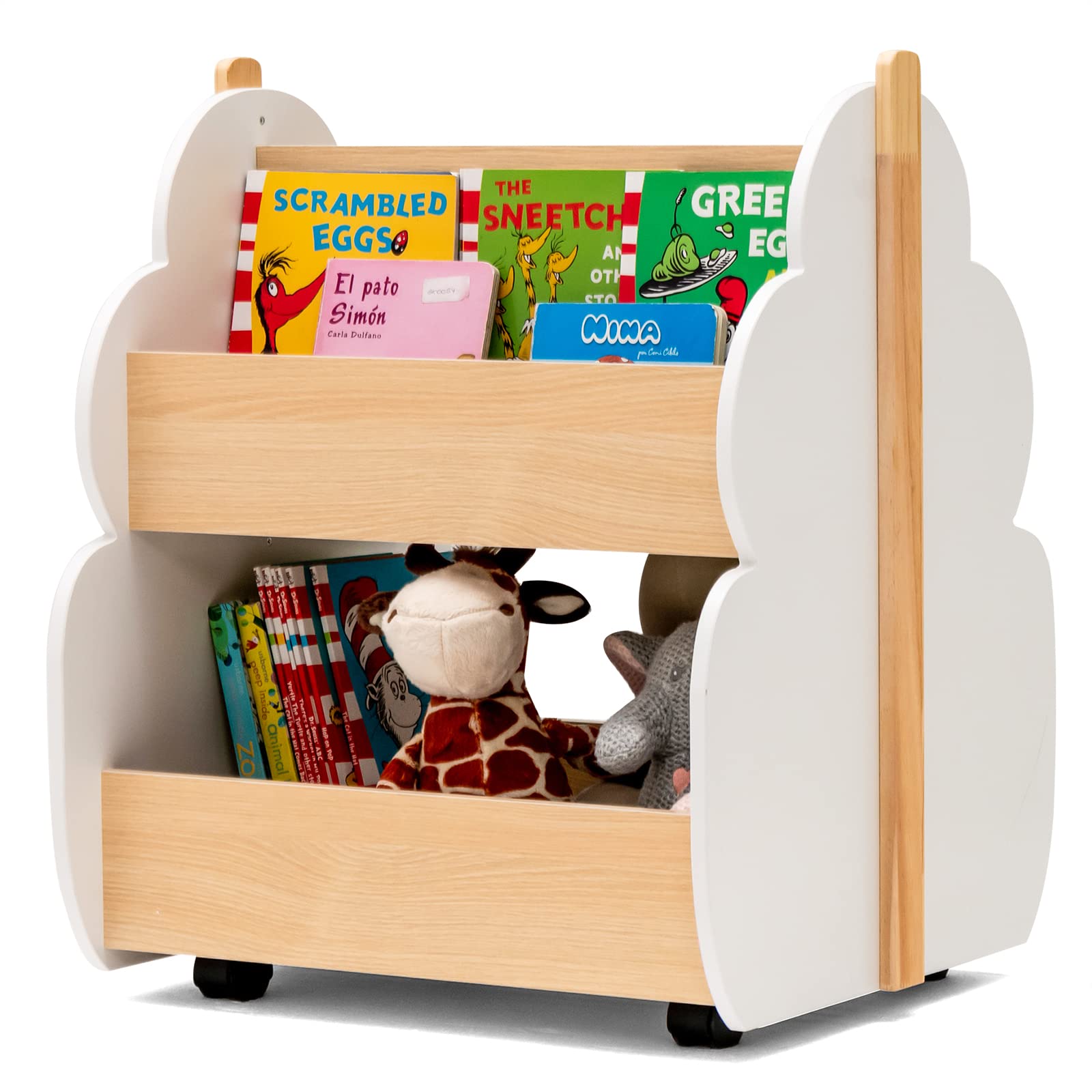 Costzon Kids Wooden Bookshelf w/ Universal Wheels, Toddler Bookcase Toy Organizer for Playing Room