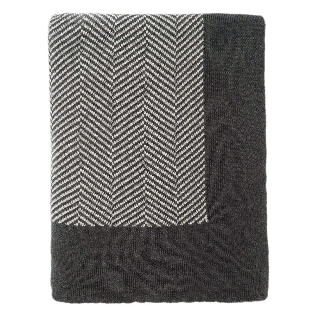 Dark Grey Herringbone Bordered Throw