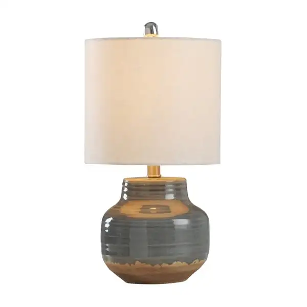 StyleCraft Prova Grey Ceramic Table Lamp - Beige Hardback Fabric Shade