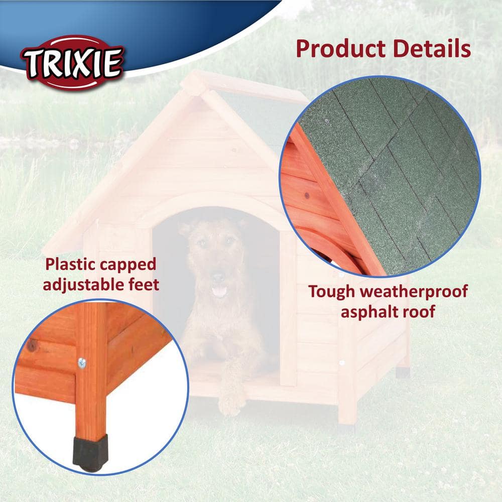 TRIXIE natura Cottage Dog House, Peaked Roof, Adjustable Legs, Brown, X-Large 39533