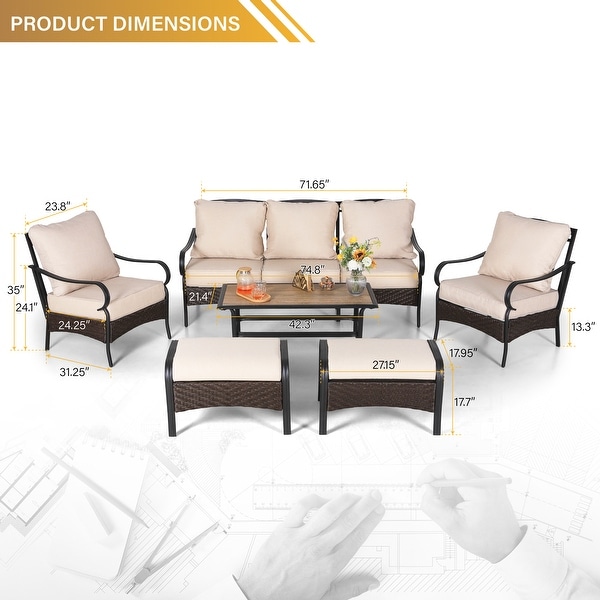 MAISON ARTS Extra Large 6 PCS Outdoor Patio Furniture Set