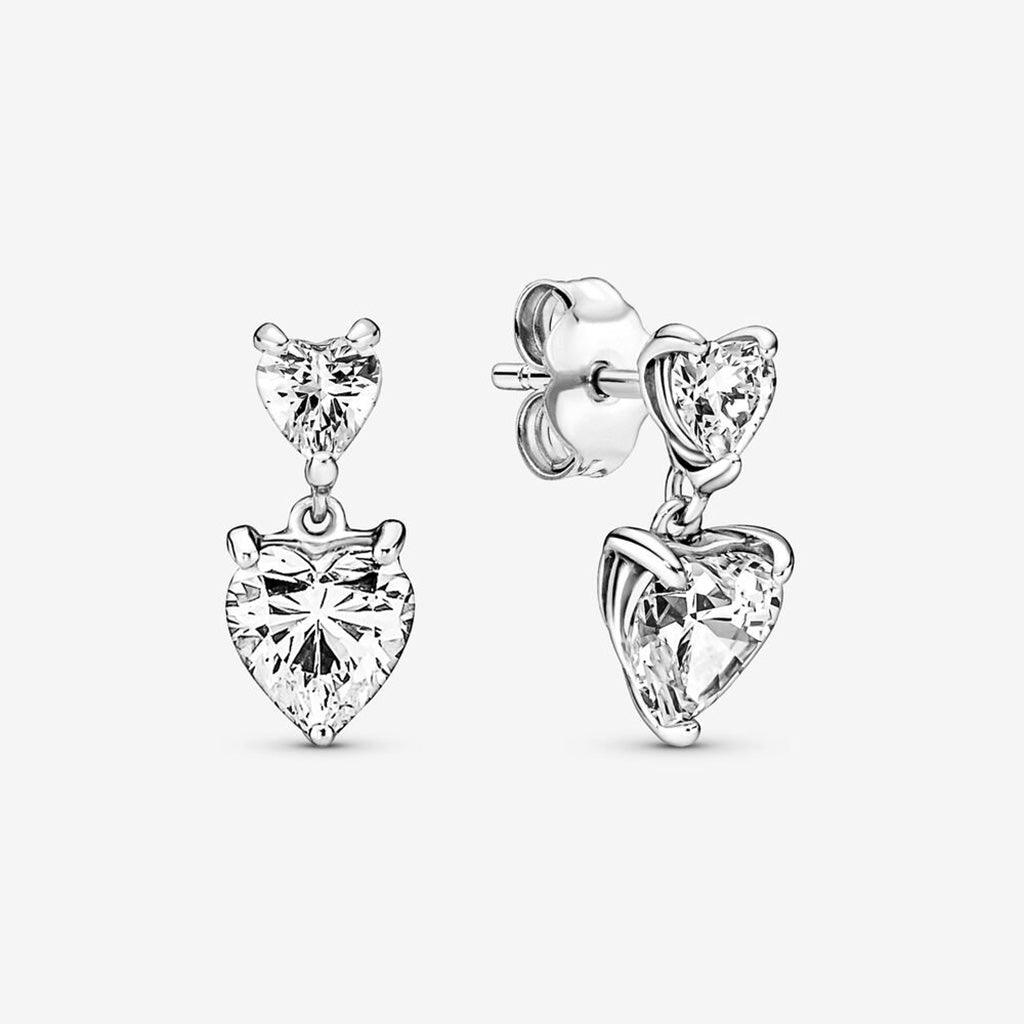 PANDORA  Double Heart Sparkling Stud Earrings