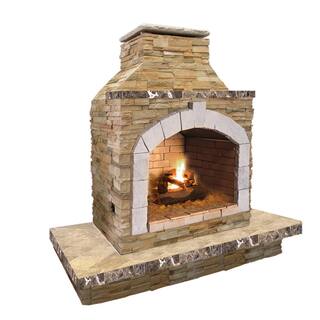 Cal Flame 78 in. Stone Veneer and Tile Propane Gas Outdoor Fireplace 22-FRP909-3-RK