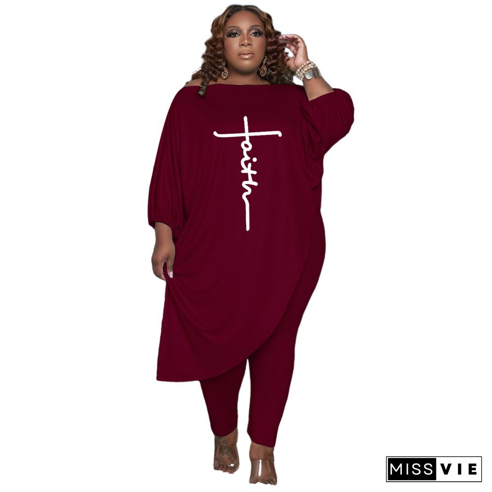 Plus Size Irregular Long Tops Elegant Pants Suits