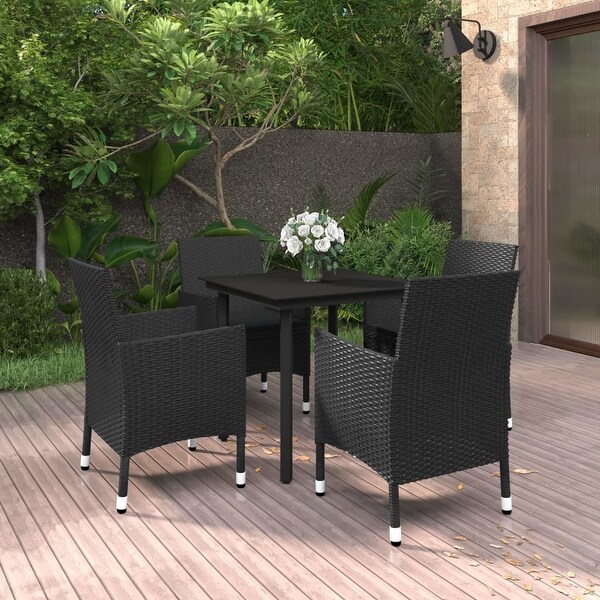 vidaXL Patio Dining Set Outdoor Table and Chair Set Poly Rattan and Glass