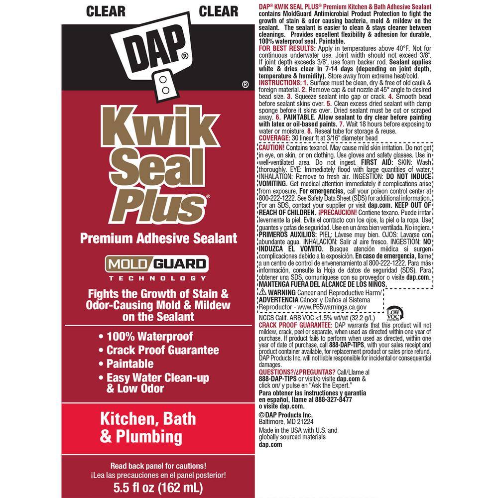 DAP Kwik Seal Plus 5.5 oz. Clear Premium Kitchen and Bath Siliconized Caulk (12-Pack) 7079818546