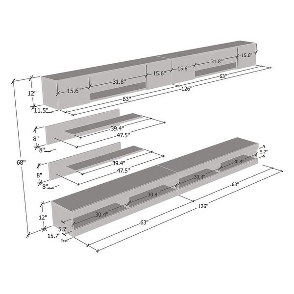 Fly I3 34TV Wall Mounted Floating Modern Entertainment Center