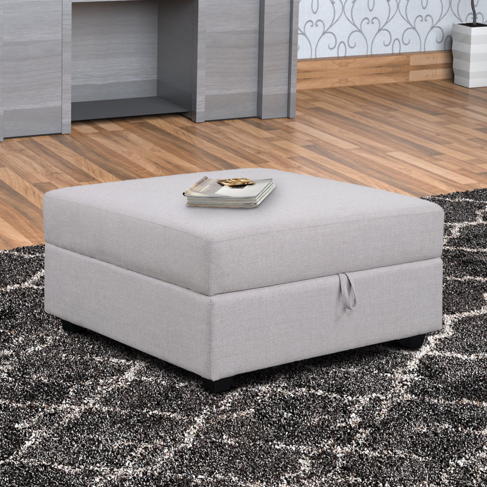 Modern Storage Ottoman  Gray Fabric Upholstered Seat With Ample Inner Space   Transitional   Footstools And Ottomans   by Decor Love  Houzz