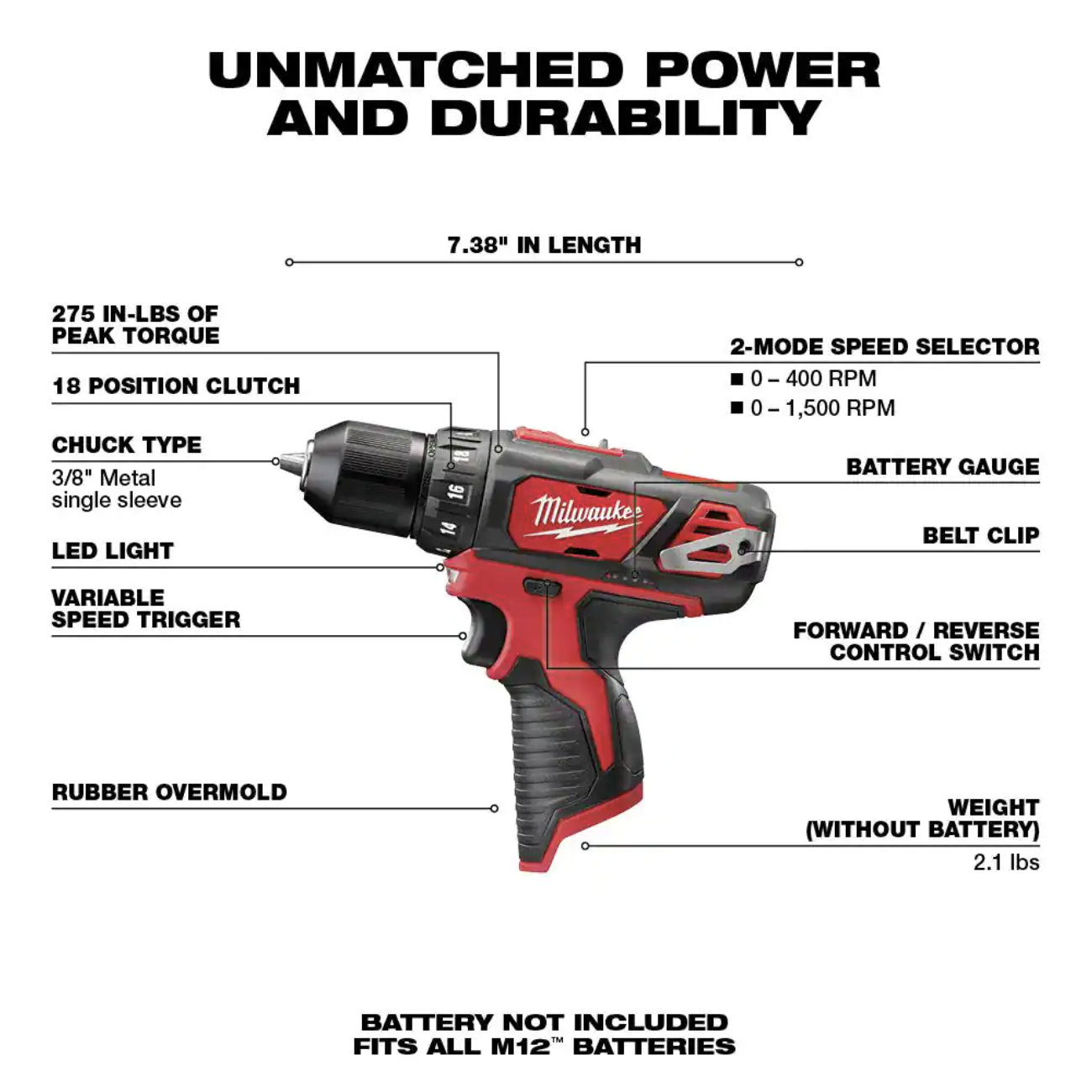 Milwaukee M12 12V Lithium-Ion Cordless 3/8 in. Drill/Driver (Tool-Only)