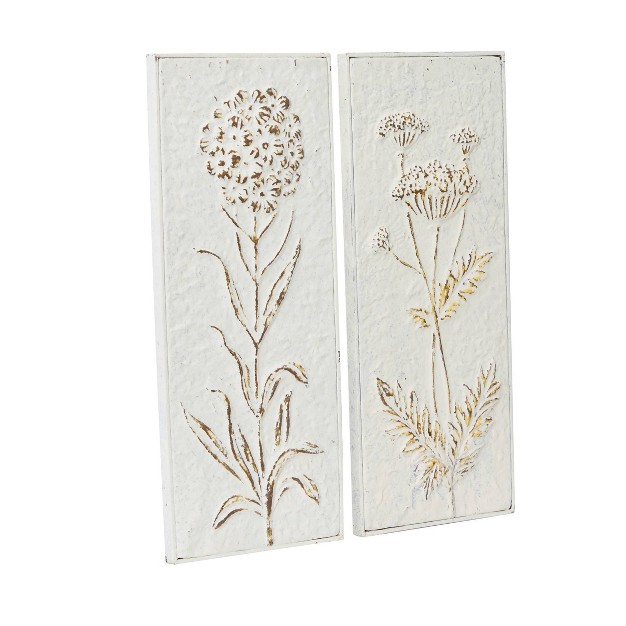 Metal Floral Relief Wall Decor With Gold Detailing Set Of 2 White Olivia amp May