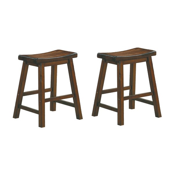 Black Finish 18-inch Height Saddle Seat Stools Set of 2pc Solid Wood