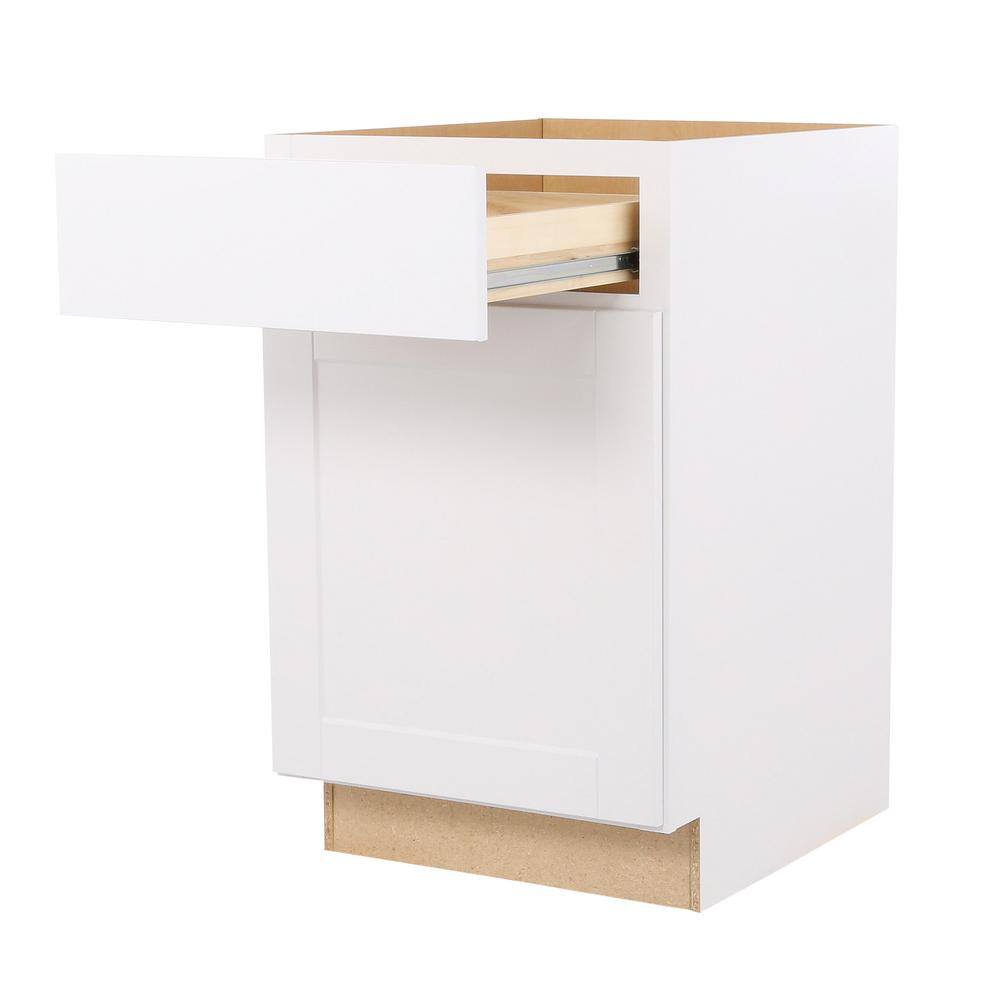 Hampton Bay Shaker 24 in. W x 24 in. D x 34.5 in. H Assembled Base Kitchen Cabinet in Satin White with Ball-Bearing Drawer Glides KB24-SSW