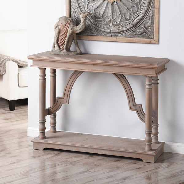 StyleCraft Wood Trestle Console Table with Arch Design - Brown with Whitewash Undertones