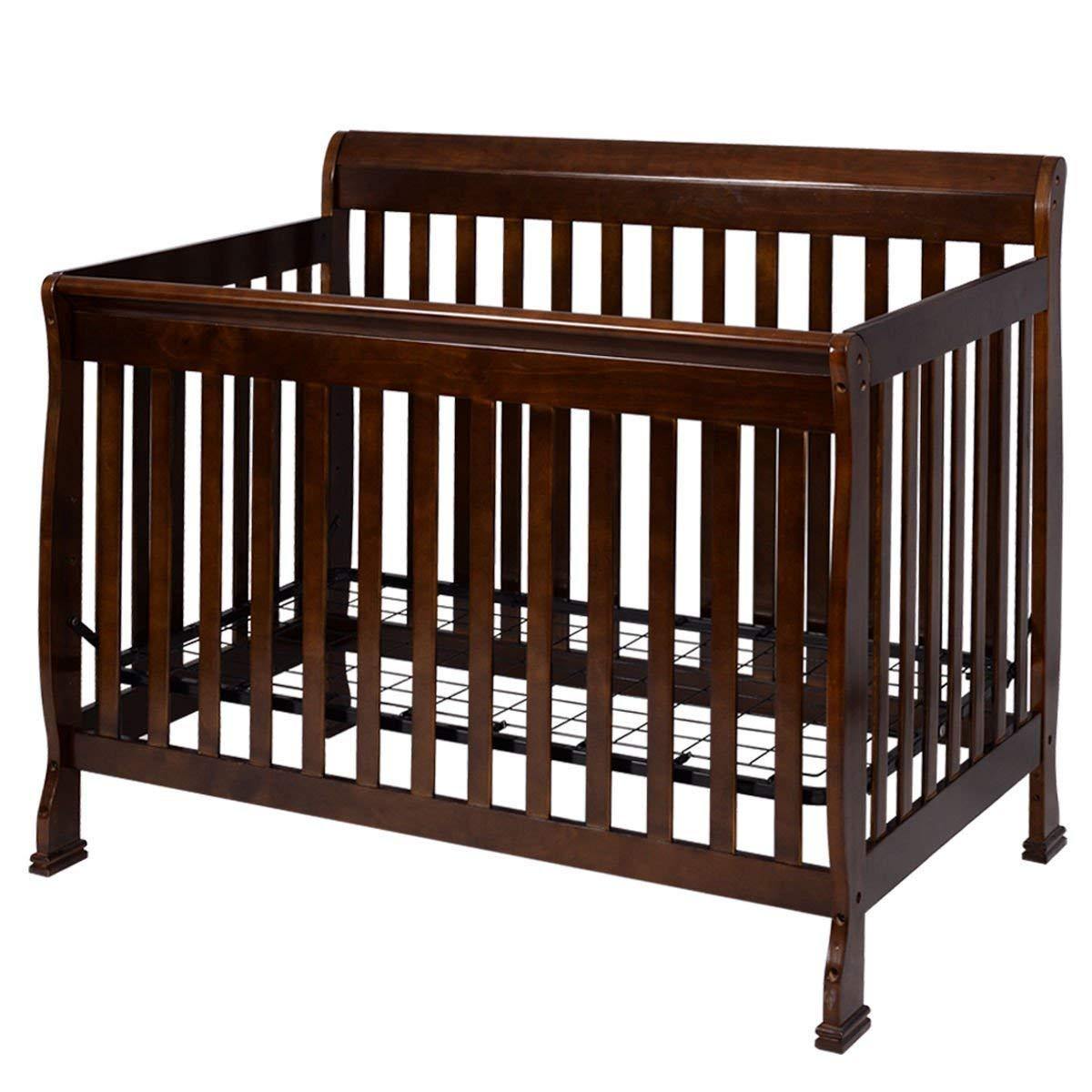 Baby Convertible Crib, Solid Wood Construction Toddler Nursery Bed (Dark Chocolate)