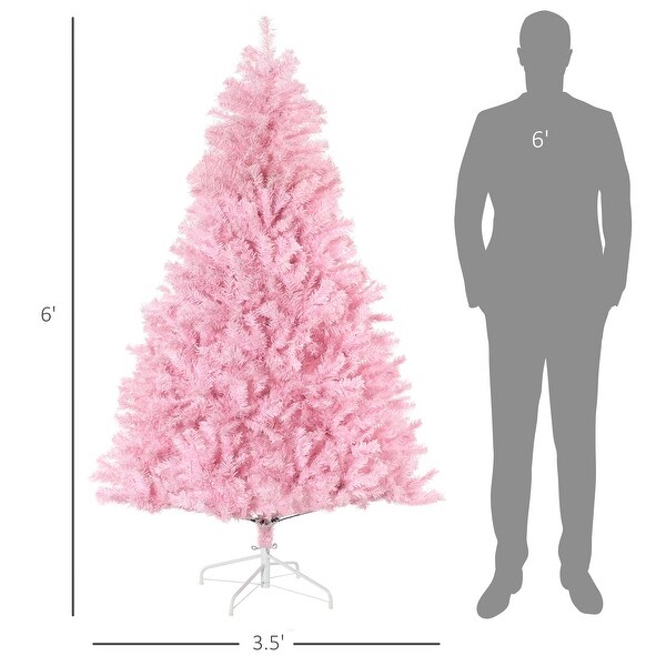 HOMCOM 6ft Tall Artificial Christmas Tree Holiday Décor with 1000 Branches，Auto Open，Steel Base，Wide Shape，Pink