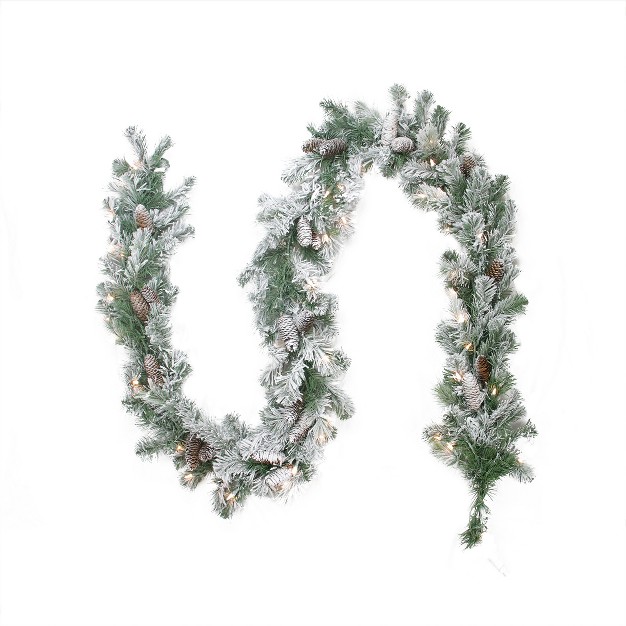 Pre lit Flocked Victoria Pine Artificial Christmas Garland Clear Lights