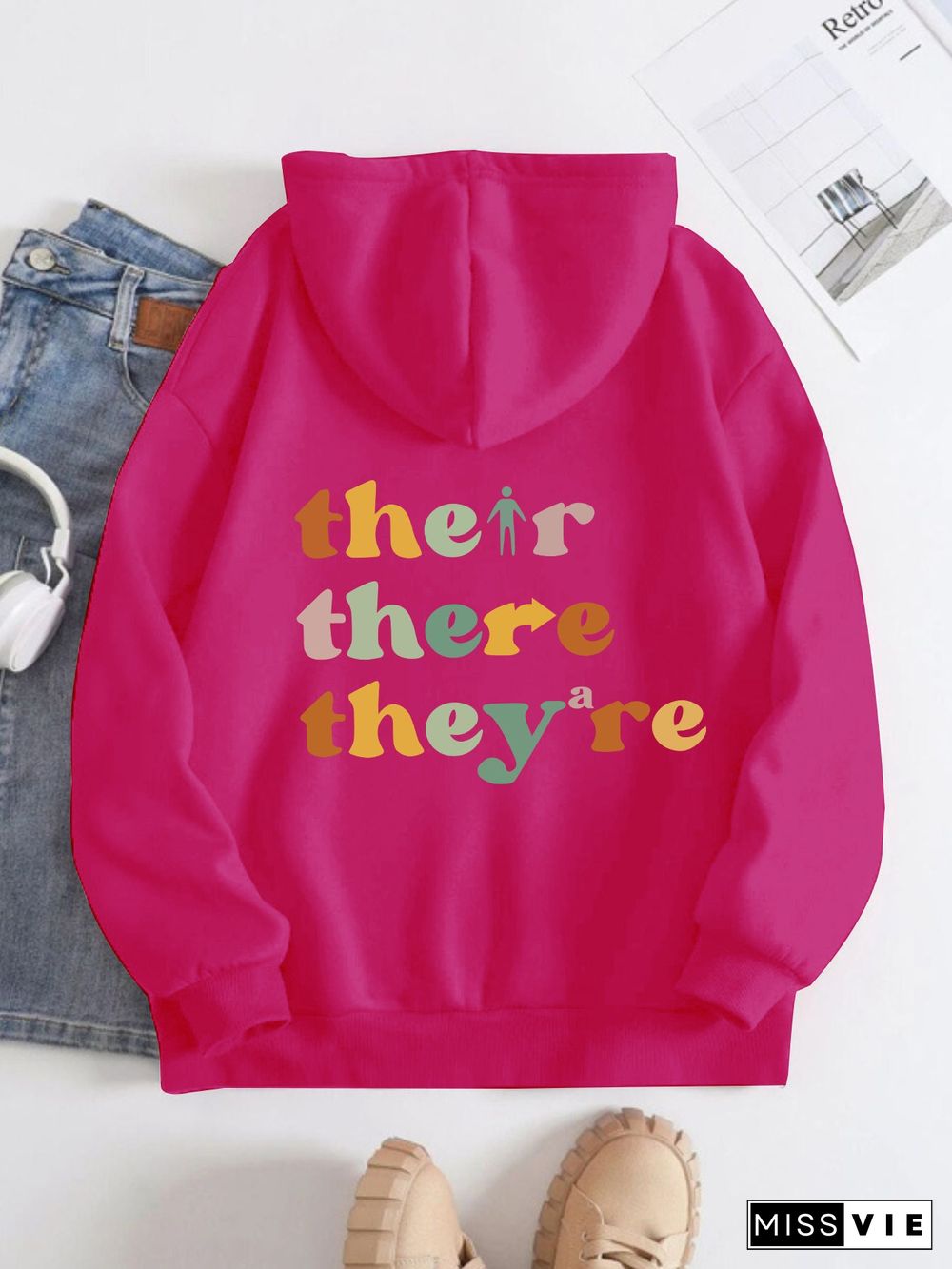 Printed on the Back Kangaroo Pocket Hoodie Long Sleeve for Women Pattern teacher