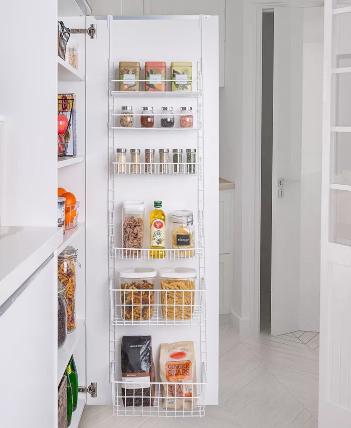 Smart Design 6-Tier Over the Door Pantry Organizer Rack with Adjustable Shelves