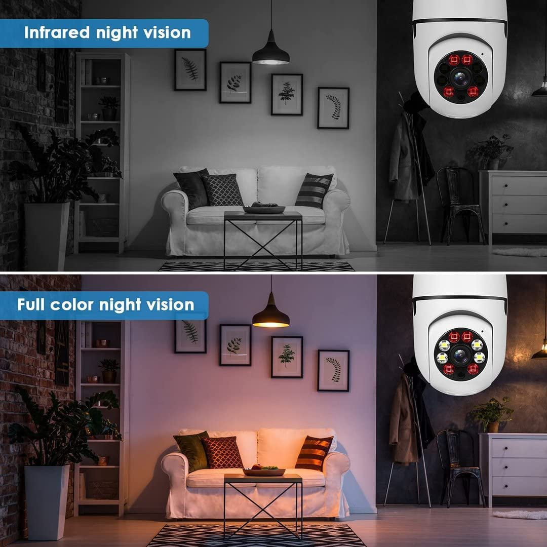 E27 Light Bulb Camera， 2 Pack Wireless WiFi Security Camera 1080p， 2.4GHz WiFi Smart 360 Surveillance Camera for Indoor and Outdoor， Light Socket Camera with Real-time Motion Detection， Night Vision