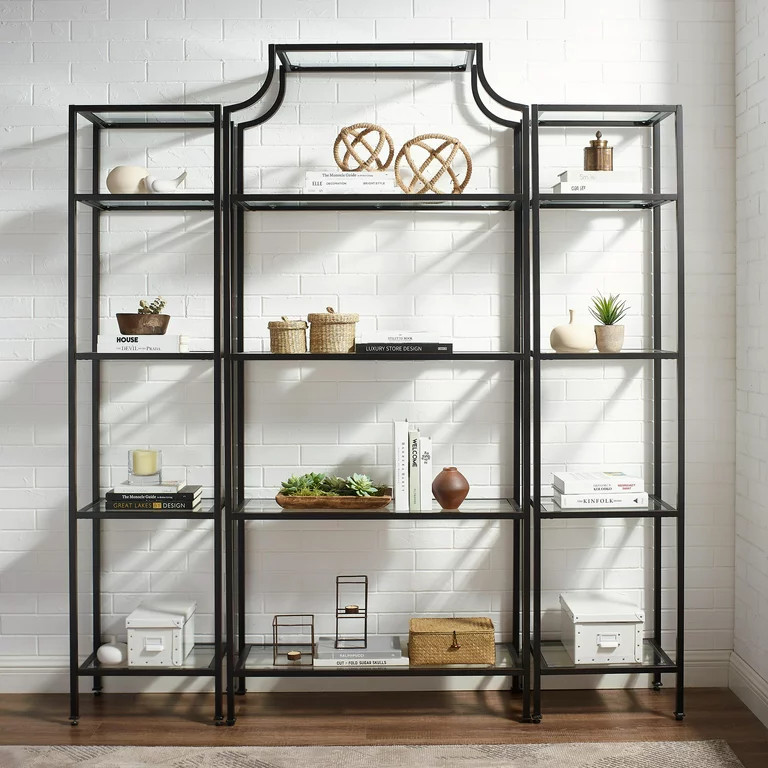 Elegant Bookcase  Metal Frame With Arched Accent  ampGlass Top   Transitional   Bookcases   by Decorn  Houzz