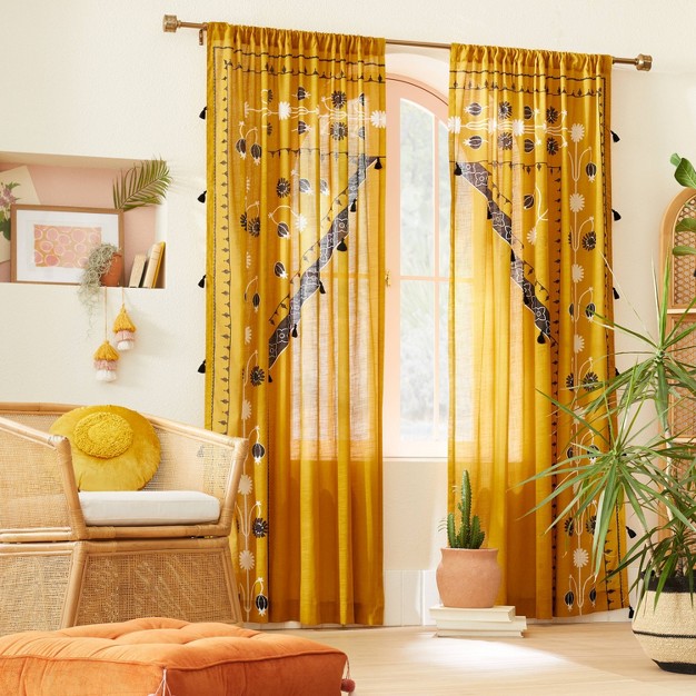 2pk Light Filtering Doorway Embroidery Window Curtain Panels Gold Designed With Jungalow