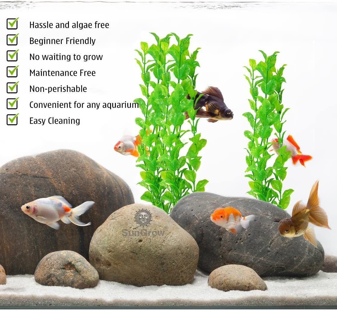 SunGrow Tall Aquarium Plastic Plants Betta Fish Hide Tank Decorations， 10-in， 3 count