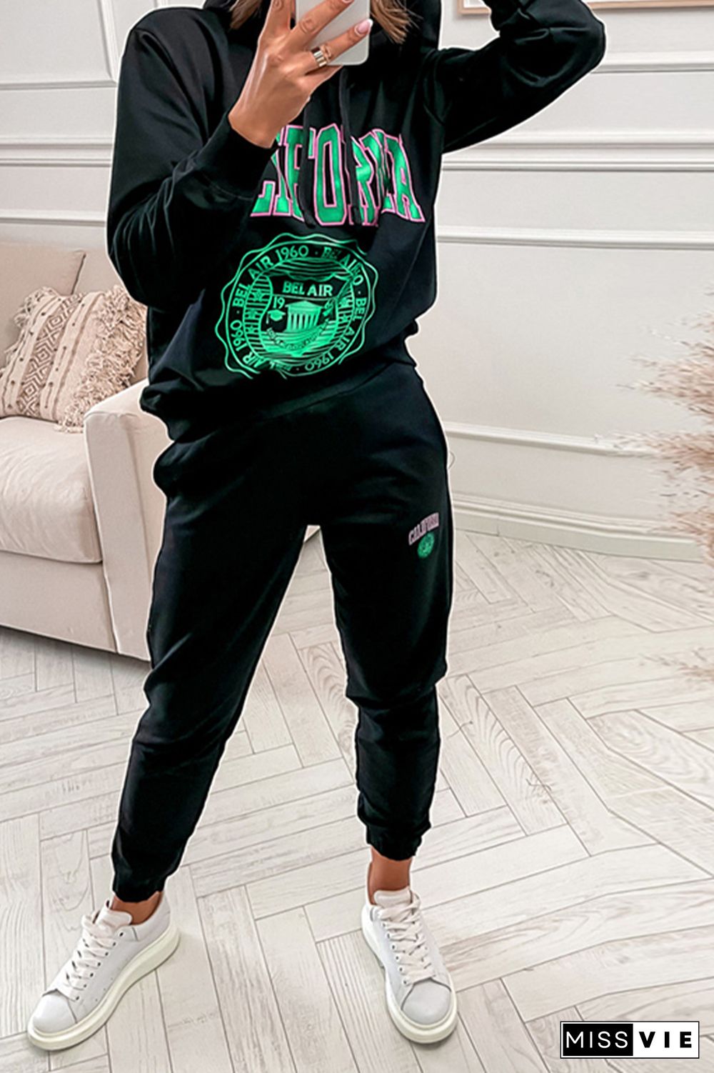 California Print Hoodies 2pcs Pant Set