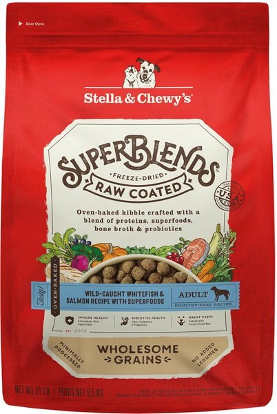 Stella and Chewy's SuperBlends Raw Coated Wholesome Grains Wild-Caught Whitefish and Salmon Recipe with Superfoods Dry Dog Food