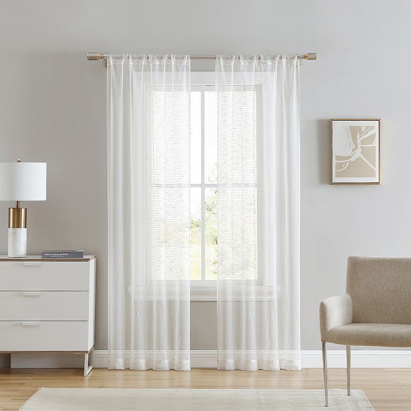 Beatrice Home Fashions Verona Set of 2 Metallic Sheer Window Curtain Panels