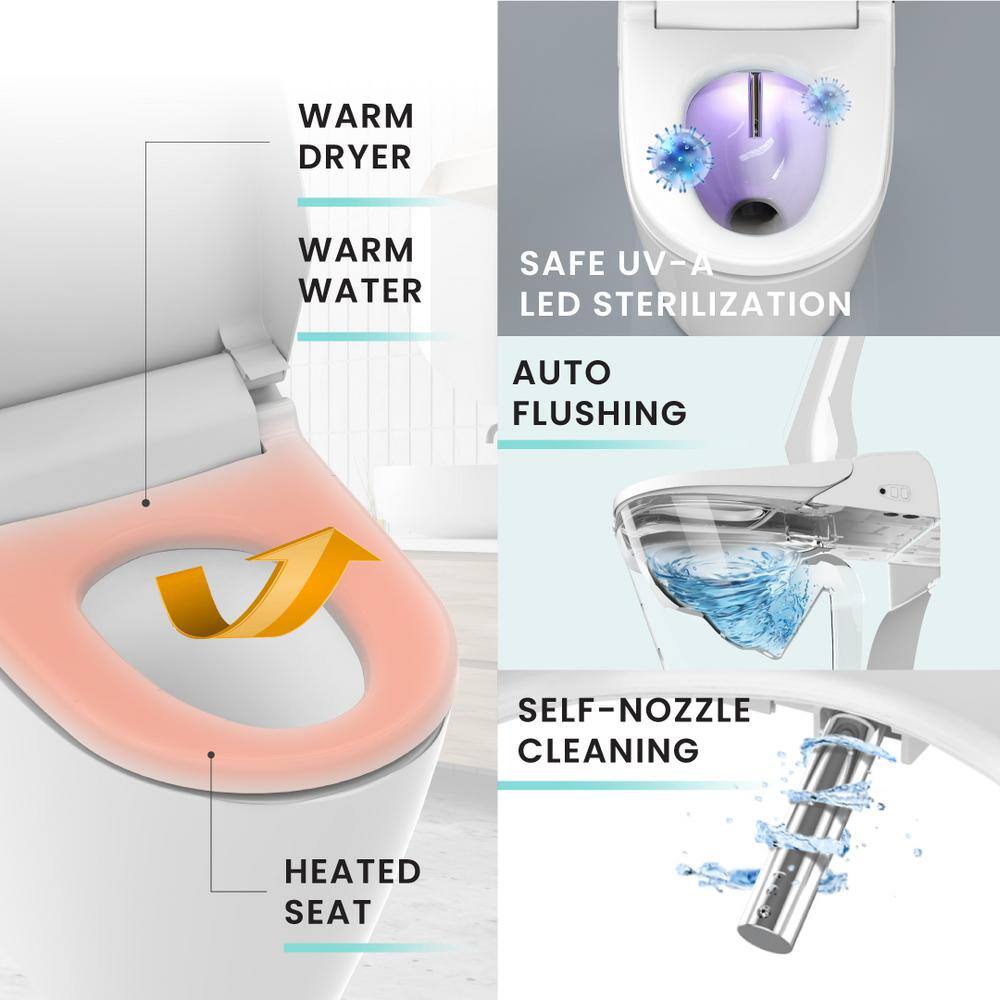 VOVO Stylement Tankless Smart Bidet Toilet Elongated in White UV-A LED Sterilization Auto Flush Heated Seat TCB-8100W