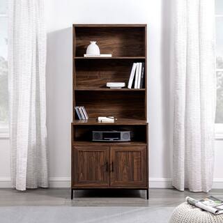 Welwick Designs 64 in. Dark Walnut Wood Modern Bookcase Hutch with Cabinet HD9201