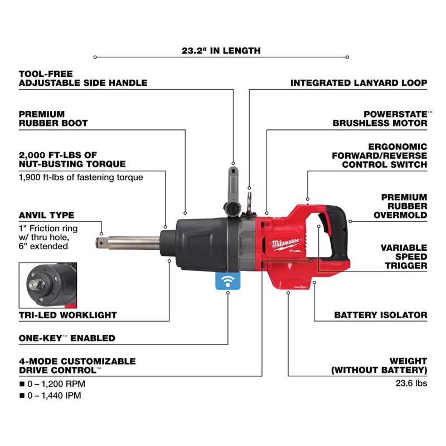 MW M18 Fuel 18 V 1 in. Cordless Brushless High Torque Impact Wrench Tool Only