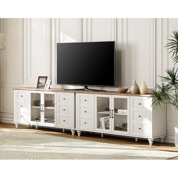 WAMPAT Farmhouse 2 in 1 TV Stand with Storage Cabinet for up to 110