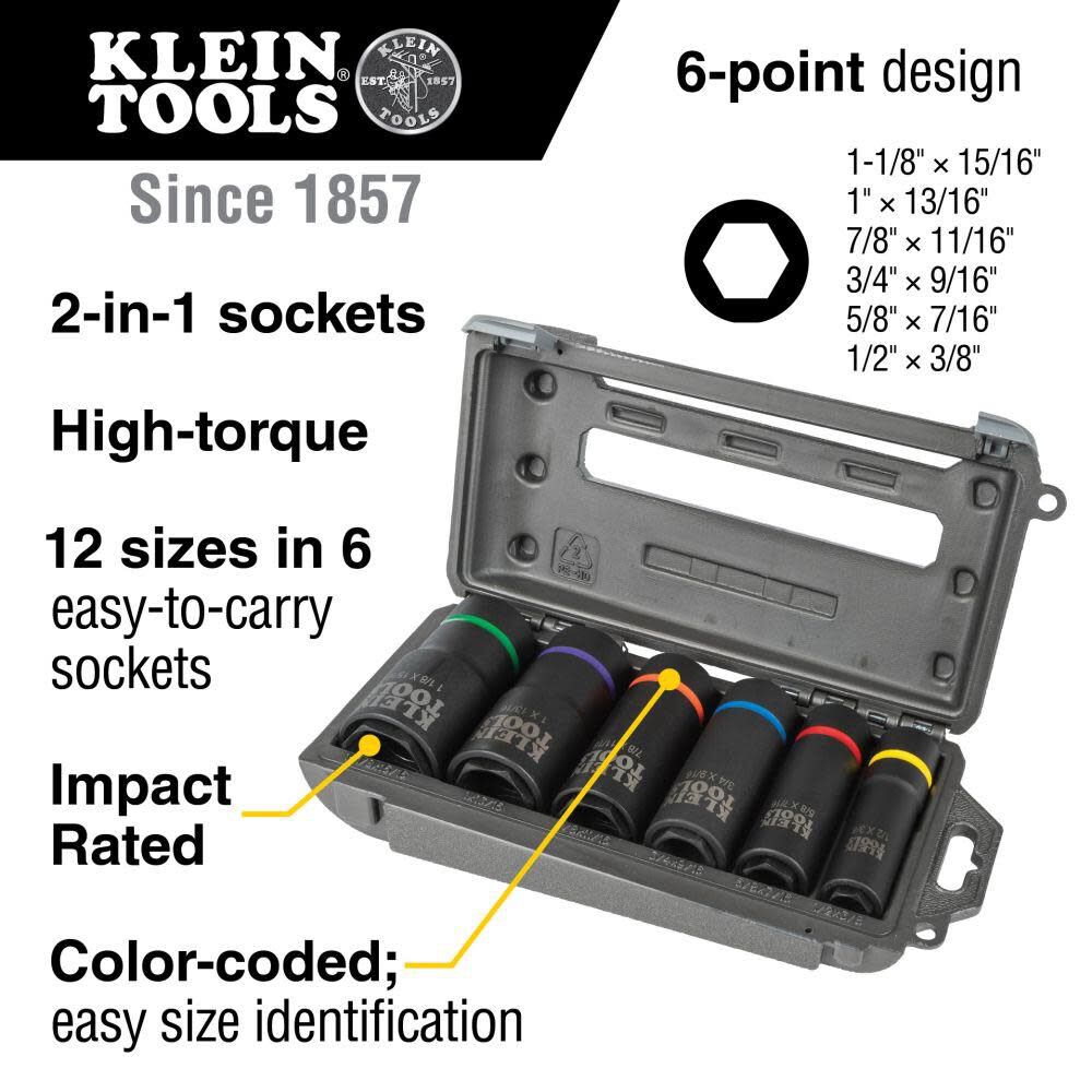 Klein Tools 2-in-1 Socket Set 6 Point 6pc 66060 from Klein Tools