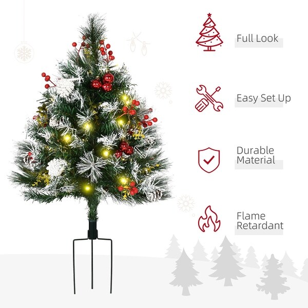 HOMCOM 2 Foot Outdoor PreLit Artificial Christmas Tree Cordless