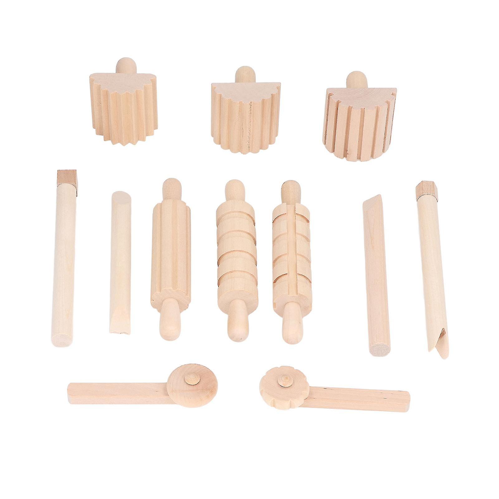 12PCS Kids Rolling Pin Toy Safe Eco Friendly Pressed Clay Toys DIY Hand Crafted Rolling Pin Set for Clay Dough