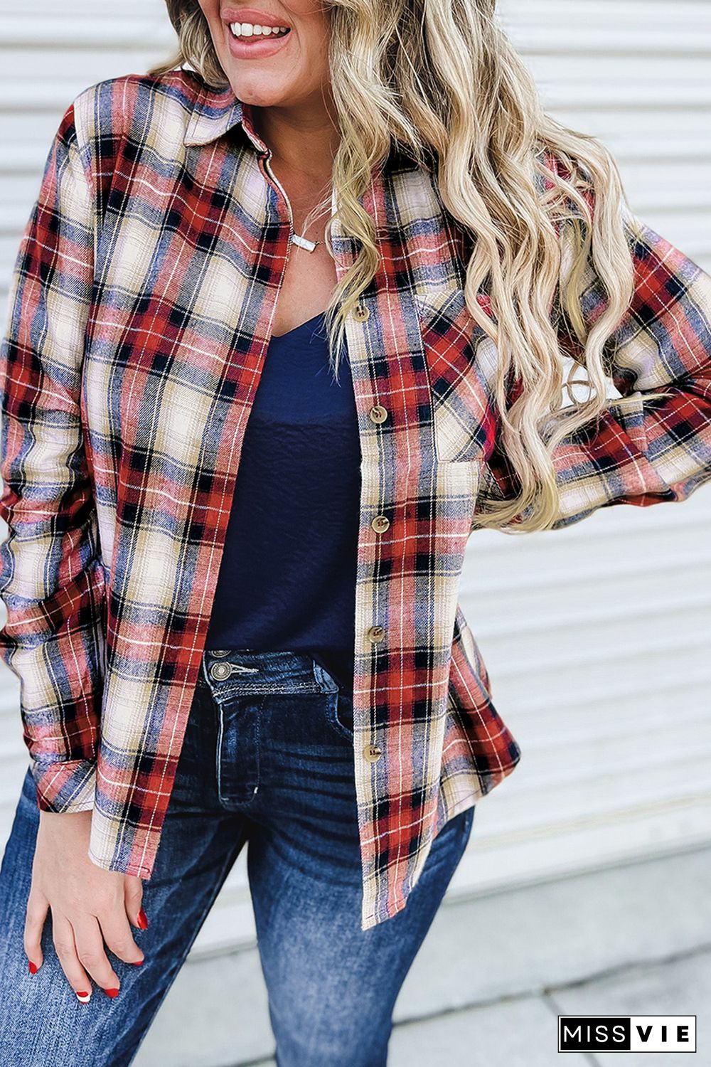 Red Plus Size Plaid Pattern Shirt