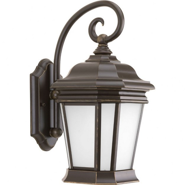 Progress Lighting Crawford 1 light Wall Lantern In Oil Rubbed Bronze With Etched White Glass Panels