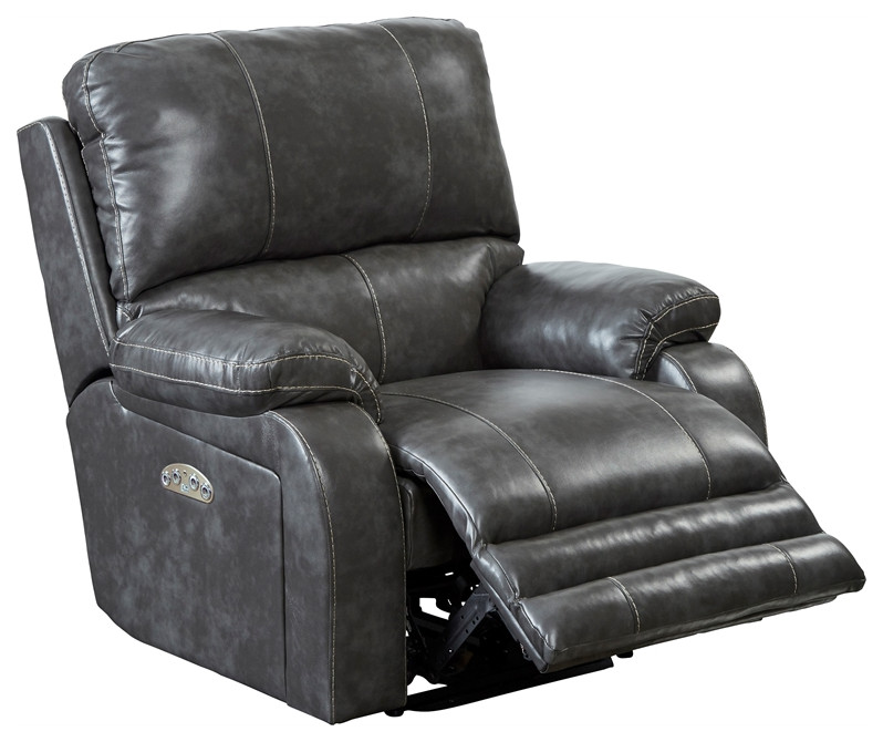 Kealyn Power Lay Flat Recliner with Power Headrest in Gray Faux Leather   Contemporary   Recliner Chairs   by Homesquare  Houzz