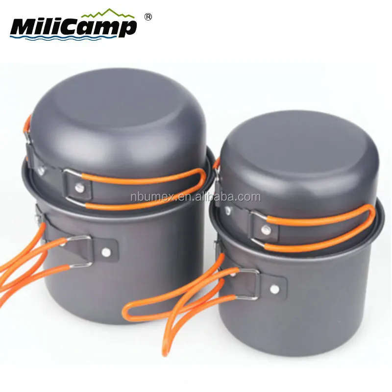 Camping Hiking 2 person portable hard anodized bowl pan pot cooking pot set