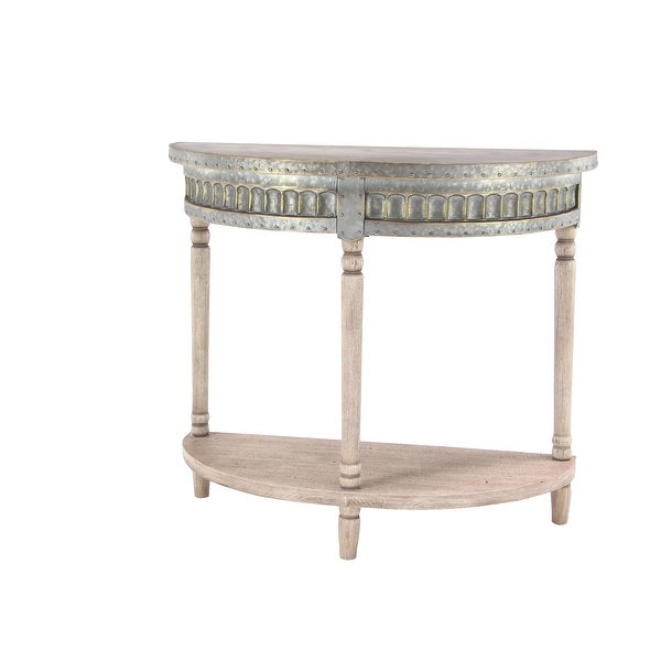 Beige Wood and Iron Metal Half Moon Farmhouse Console Table