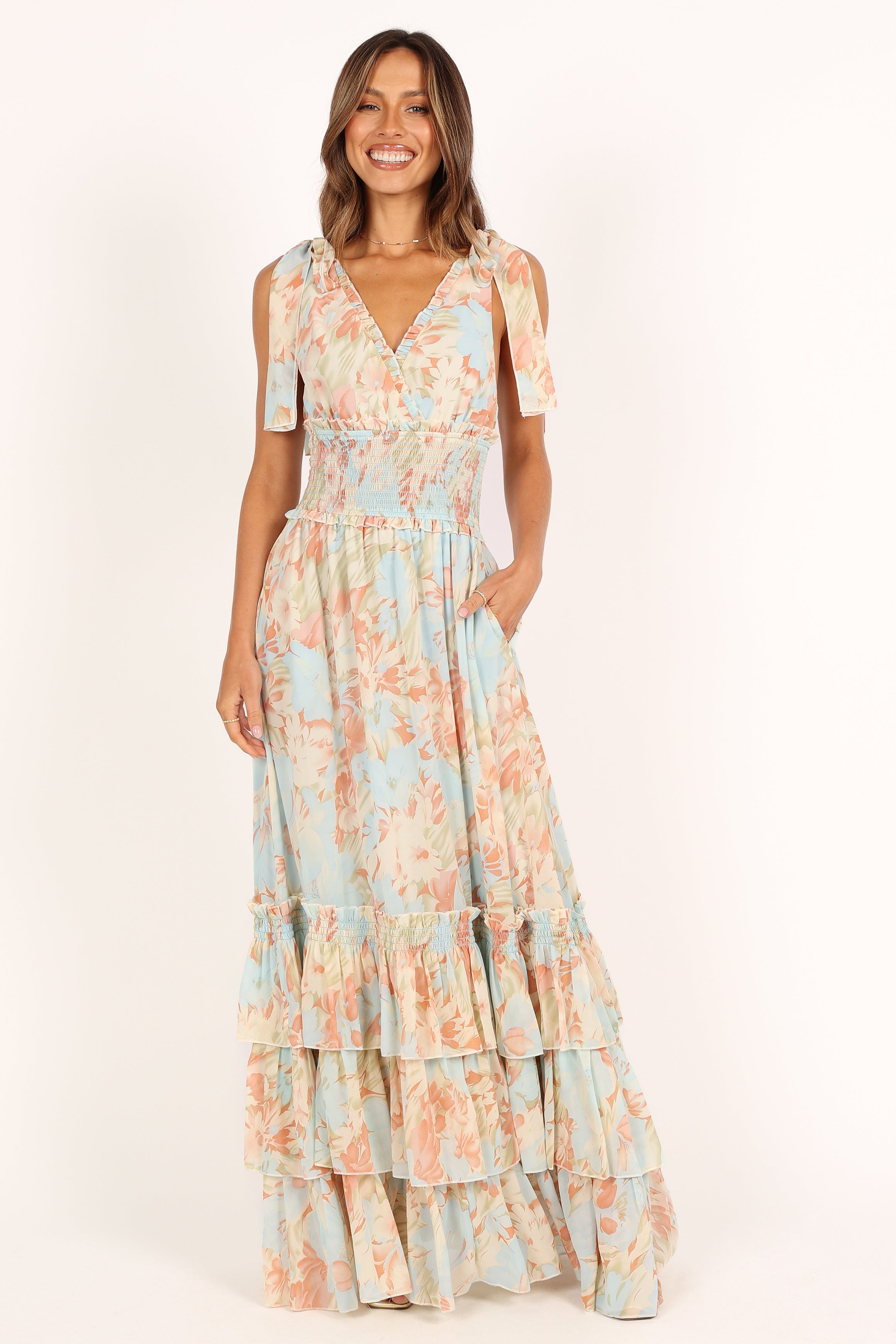 Christabel Tiered Maxi Dress - Blue Floral