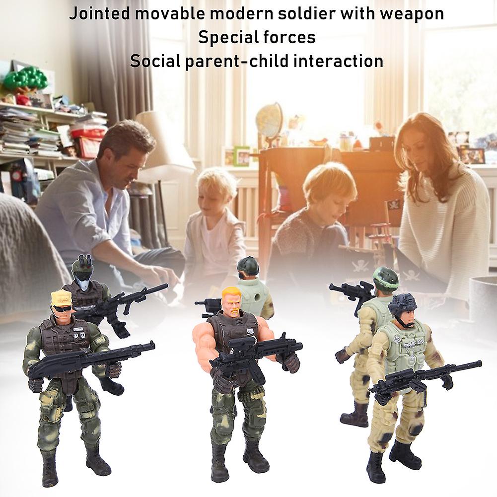 6pcs Movable Military Soldier Police Models With Joint And Weapons For Parent Child Interaction
