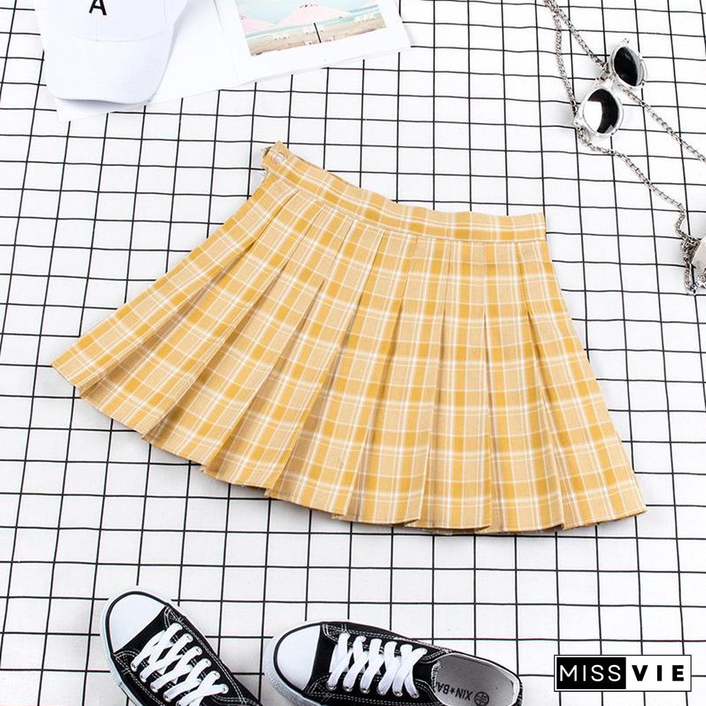 Plaid Uniform A-line High Waist Pleated Skirt