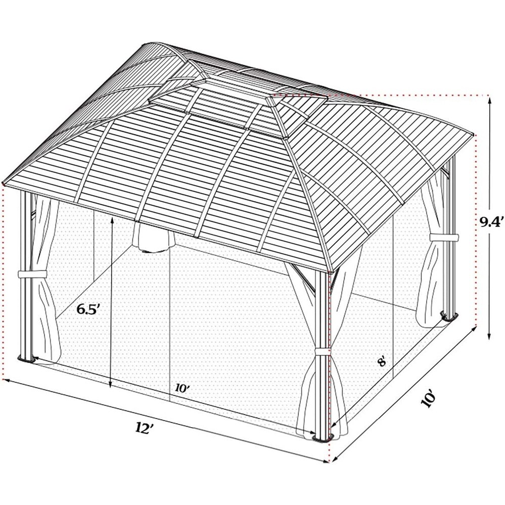 Kozyard Odyssey 10'x12' Hardtop Aluminum Permanent Gazebo with a Mosquito Net Sidewall and Privacy Wall