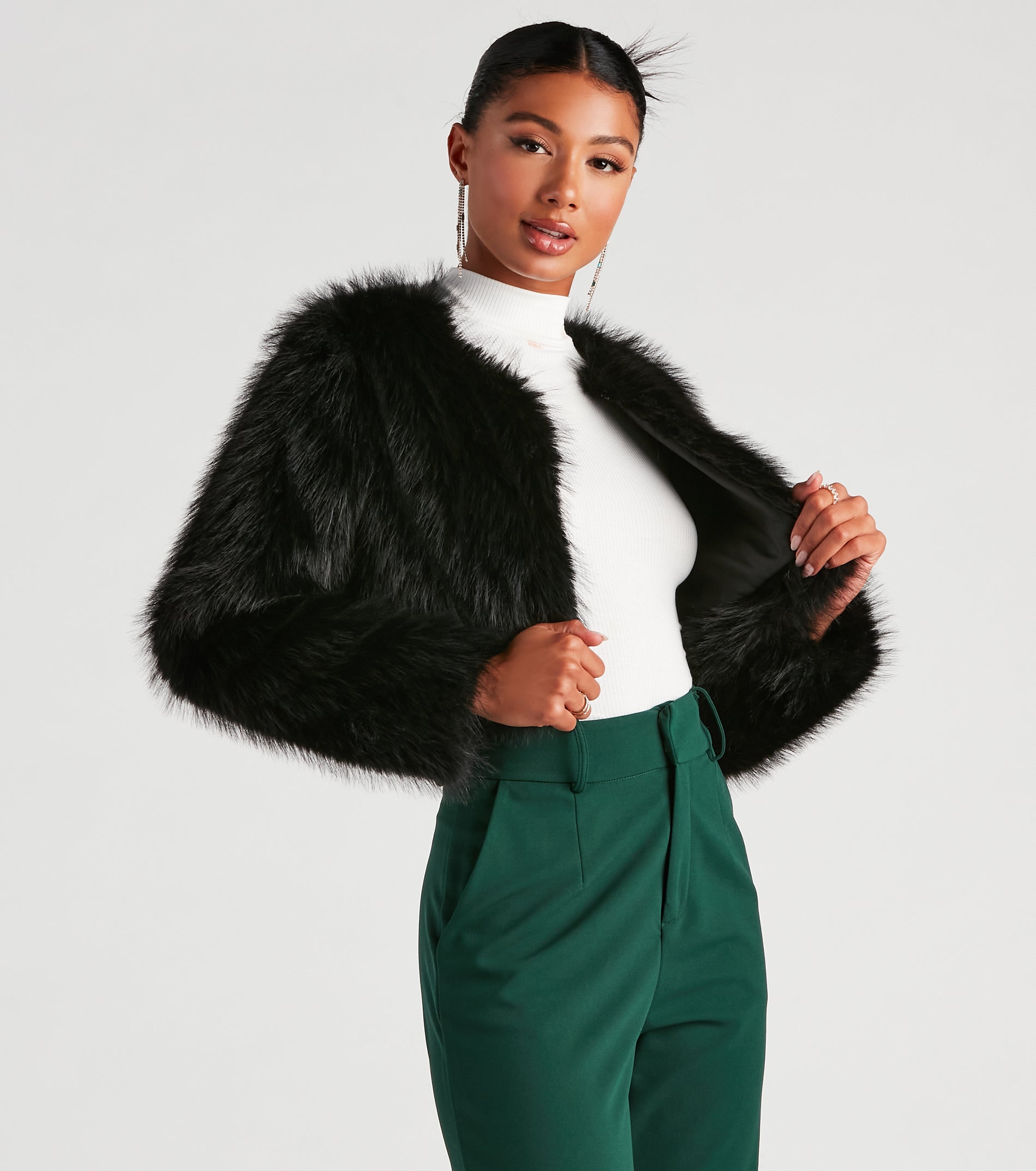 Style Diva Faux Fur Crop Jacket